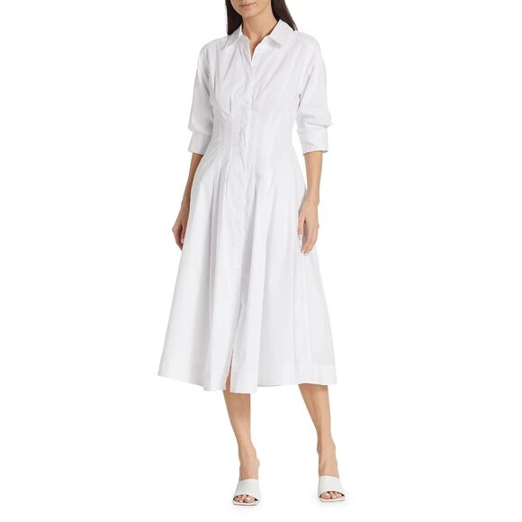 SIMKHAI Jazz Core Cotton Poplin Pintuck Midi-Dress - Picture 2 of 12